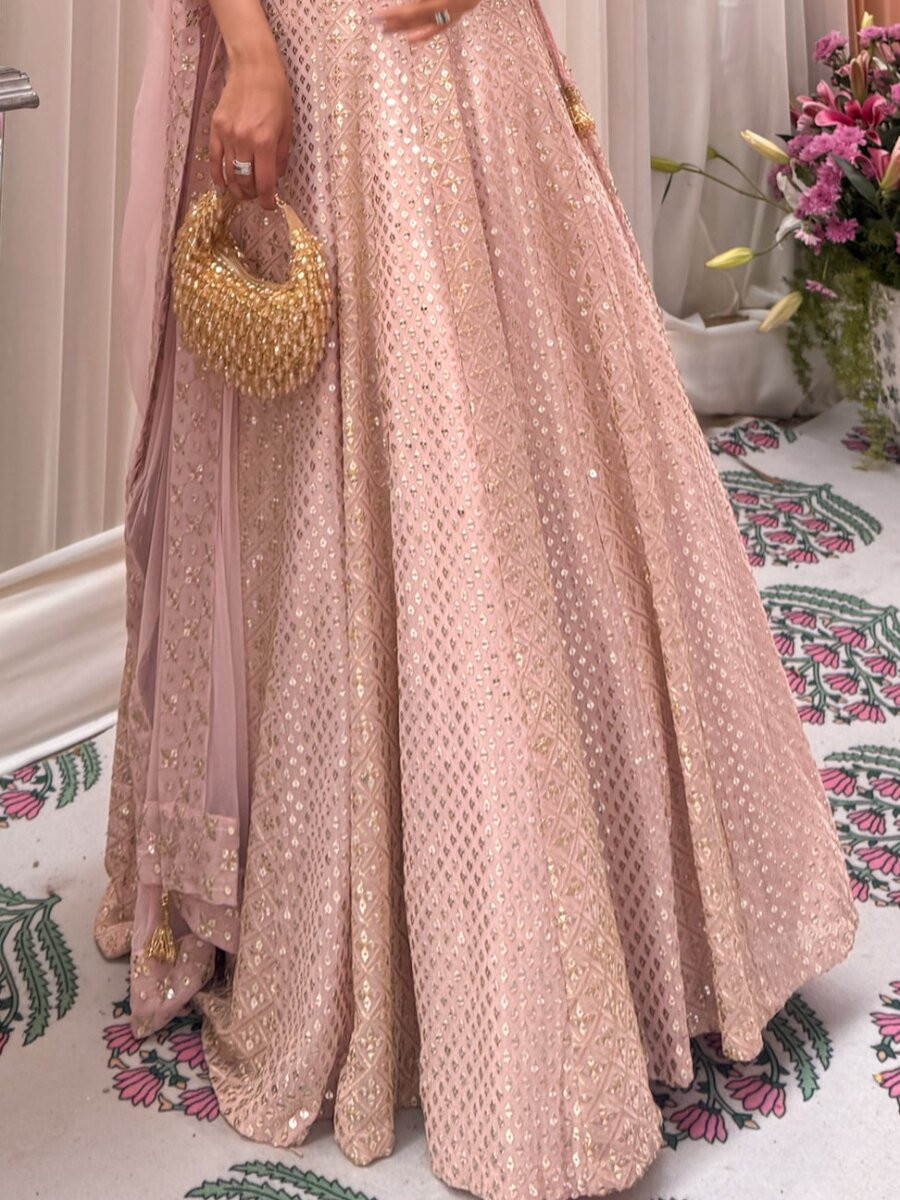 Pink Faux georgette Embroidery Sequins Zari Wedding Reception Party Festival Heavy Border Lehenga Choli