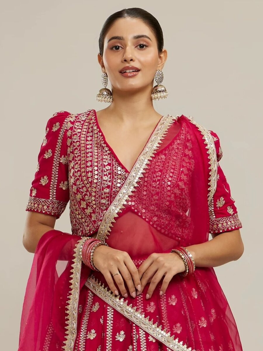 Pink Faux georgette Embroidery Sequins Zari Wedding Reception Party Festival Heavy Border Lehenga Choli