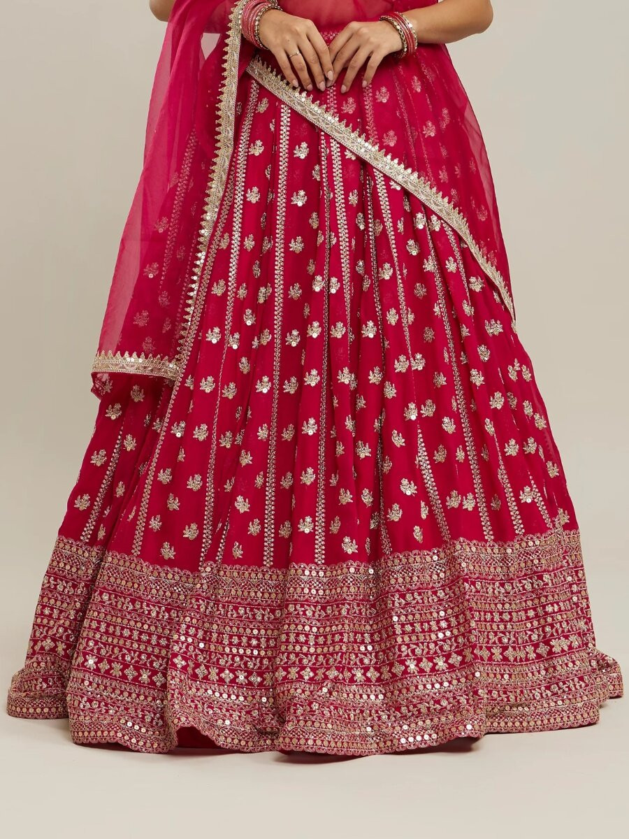 Pink Faux georgette Embroidery Sequins Zari Wedding Reception Party Festival Heavy Border Lehenga Choli