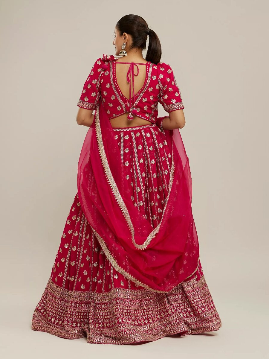 Pink Faux georgette Embroidery Sequins Zari Wedding Reception Party Festival Heavy Border Lehenga Choli