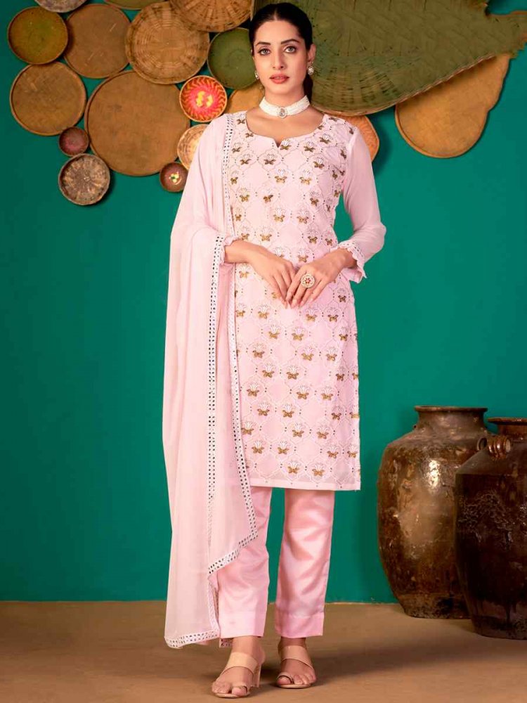 Pink Faux Georgette Handwoven Festival Pant Salwar Kameez