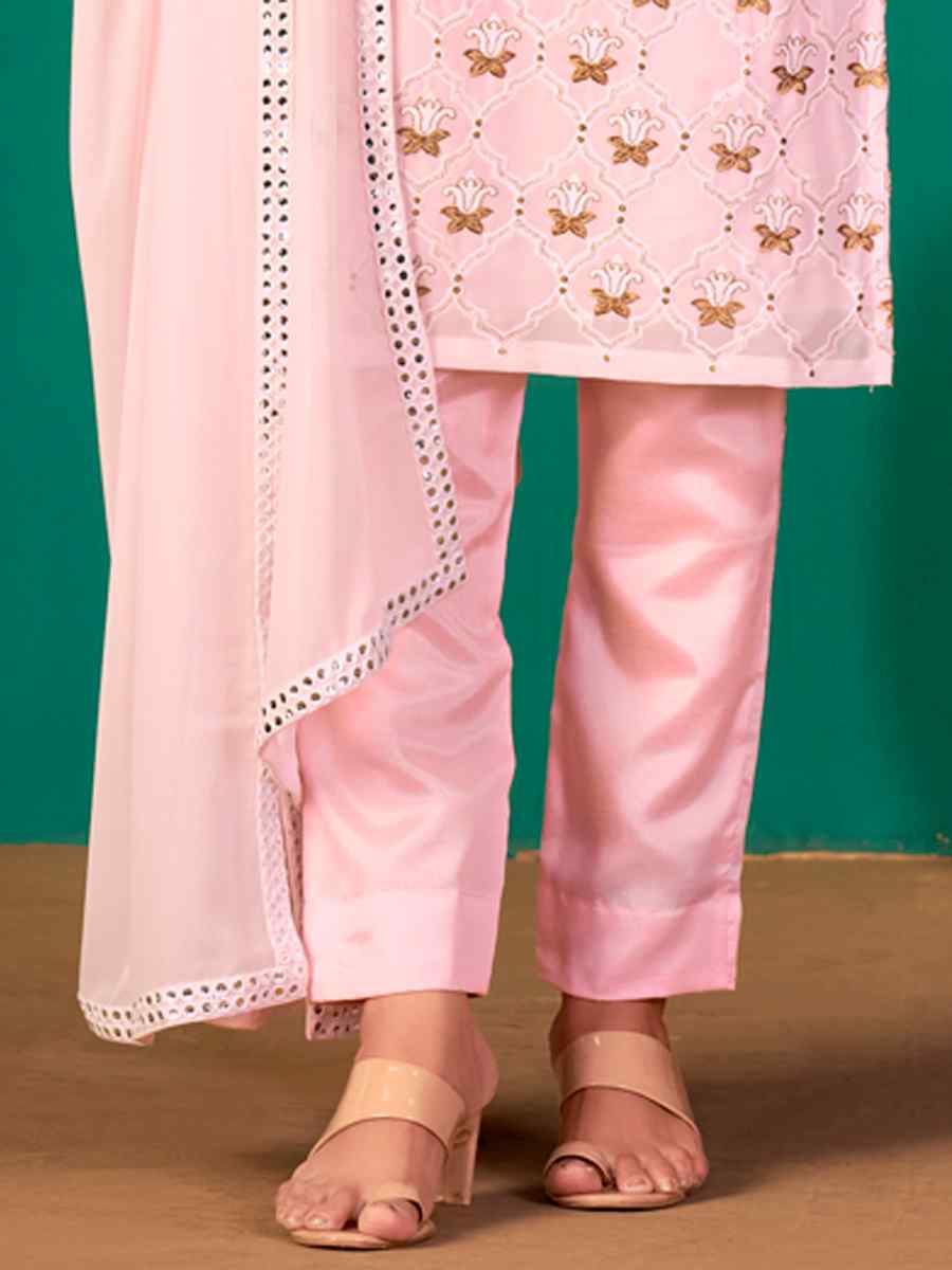 Pink Faux Georgette Handwoven Festival Pant Salwar Kameez