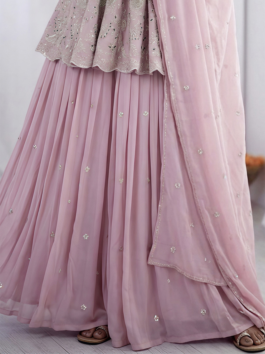 Pink Faux Georgette Silk Embroidery Party Wedding Festival Casual Ready Kurti Lehenga Choli