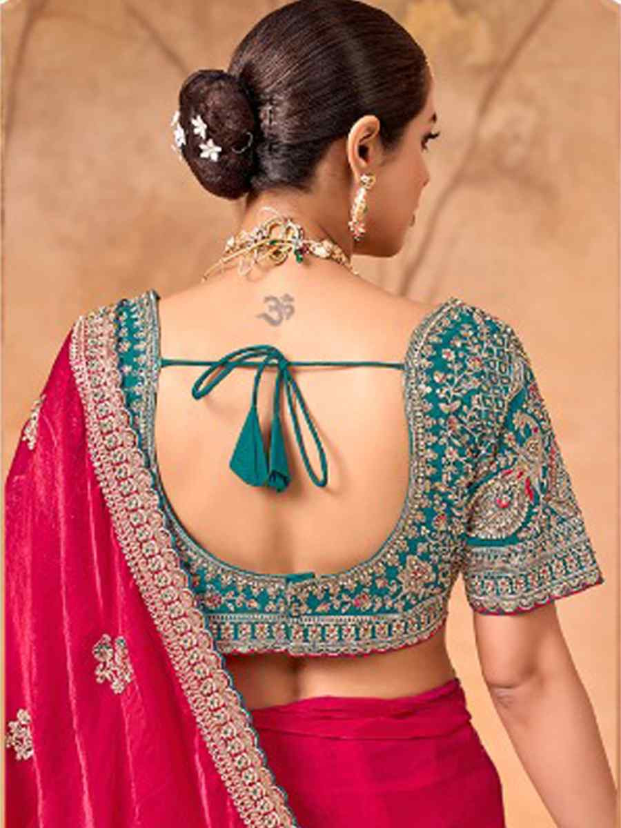 Pink Fendi Satin Embroidery Bridal Reception Festival Wedding Fancy Heavy Border Saree