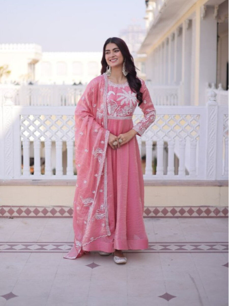 Pink Fendi Satin Silk Embroidery Sequins Wedding Party Festival Ready Anarkali Salwar Kameez