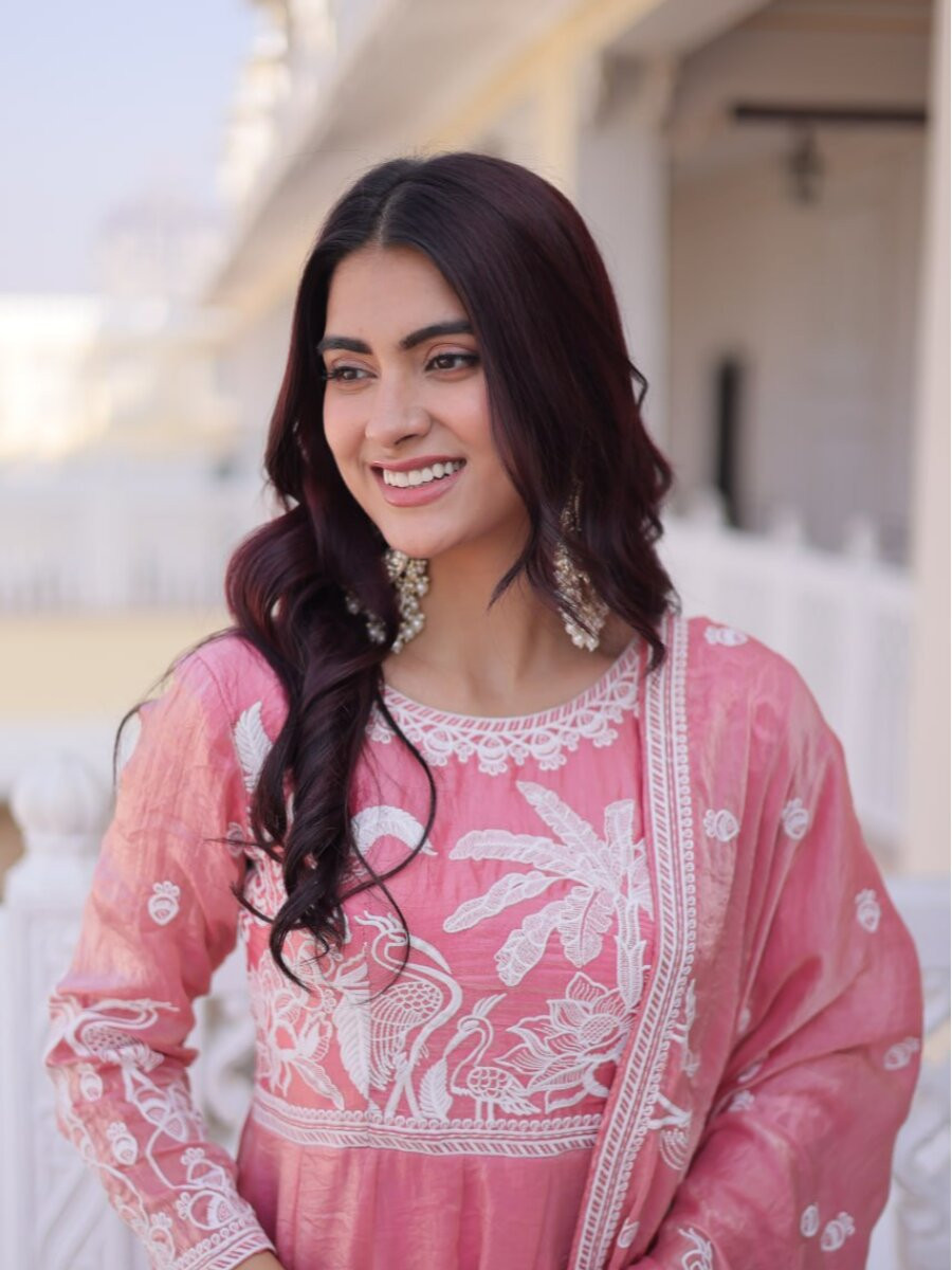 Pink Fendi Satin Silk Embroidery Sequins Wedding Party Festival Ready Anarkali Salwar Kameez