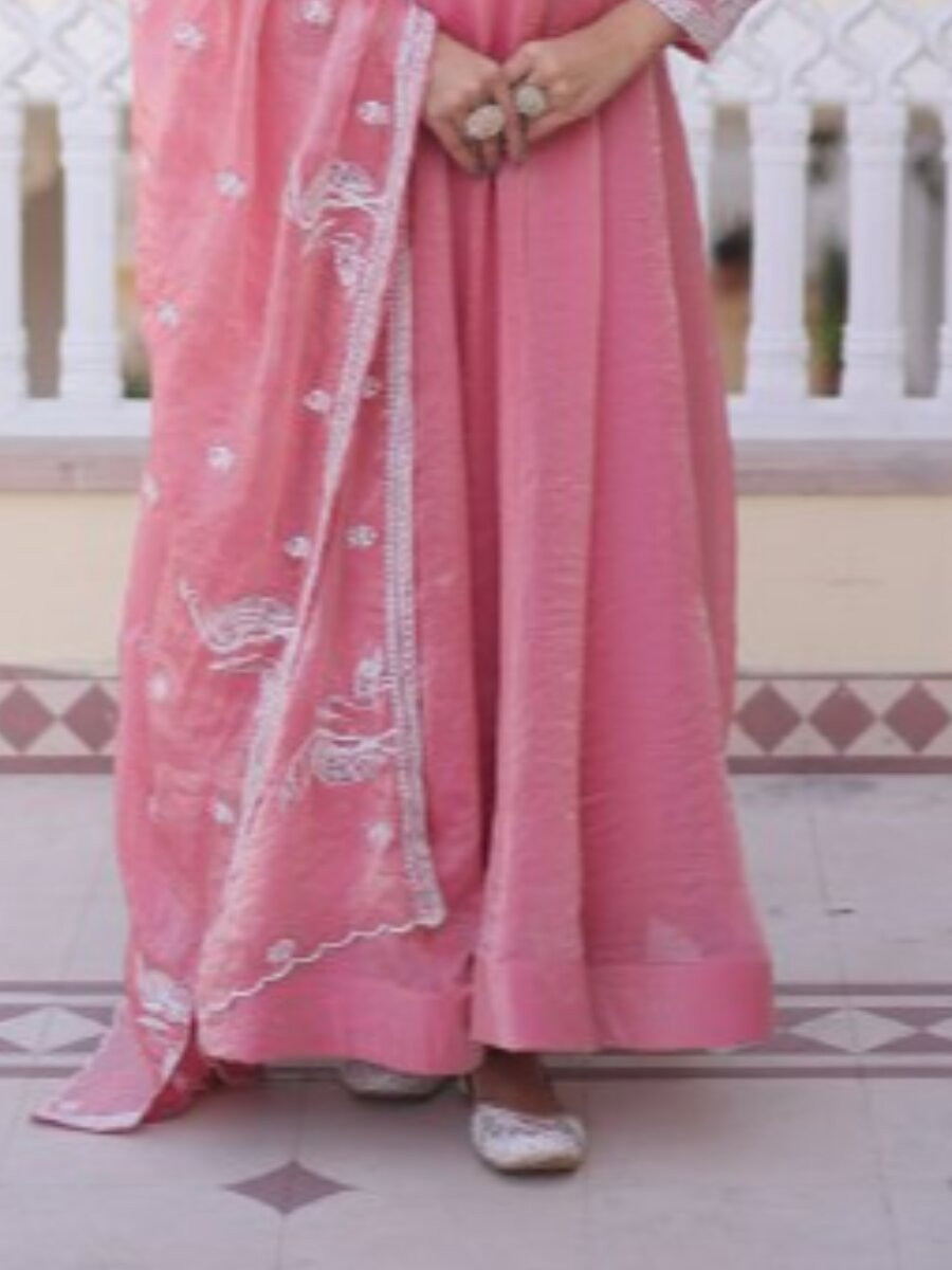 Pink Fendi Satin Silk Embroidery Sequins Wedding Party Festival Ready Anarkali Salwar Kameez