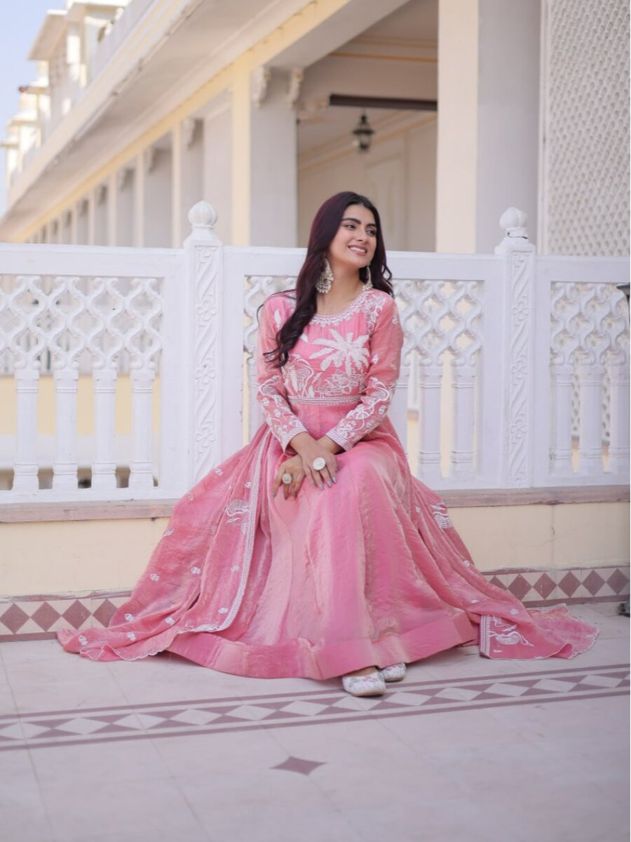 Pink Fendi Satin Silk Embroidery Sequins Wedding Party Festival Ready Anarkali Salwar Kameez