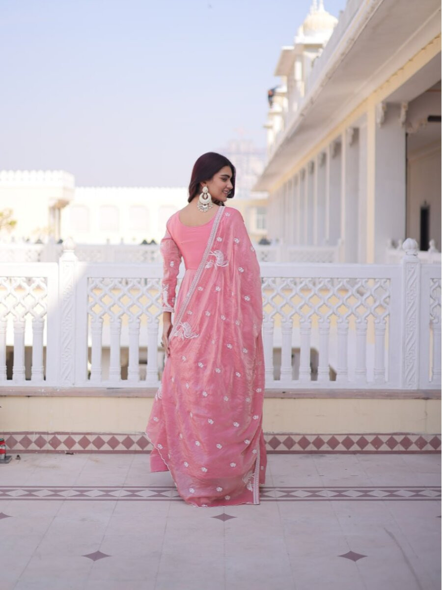 Pink Fendi Satin Silk Embroidery Sequins Wedding Party Festival Ready Anarkali Salwar Kameez