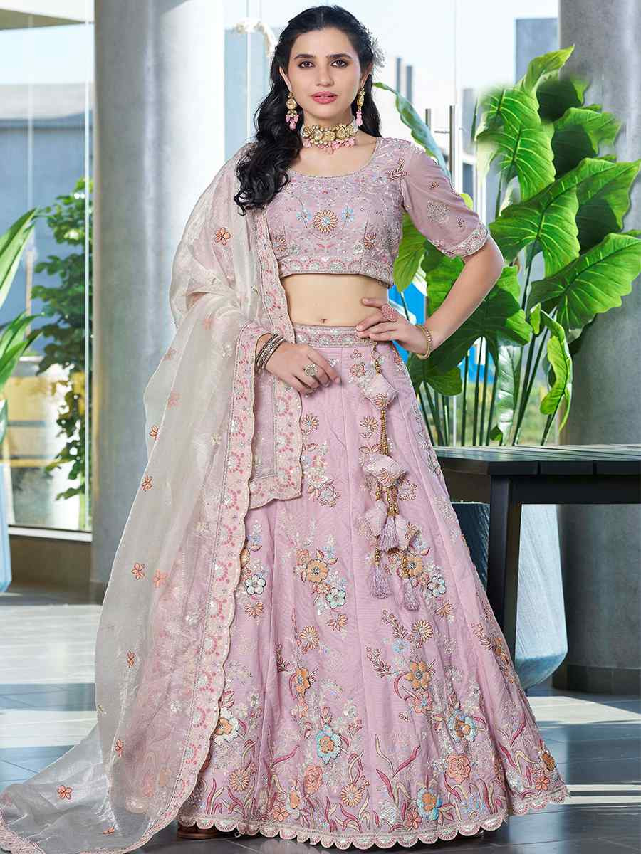 Pink Fendi Silk Embroidered Reception Wedding Lehenga Choli