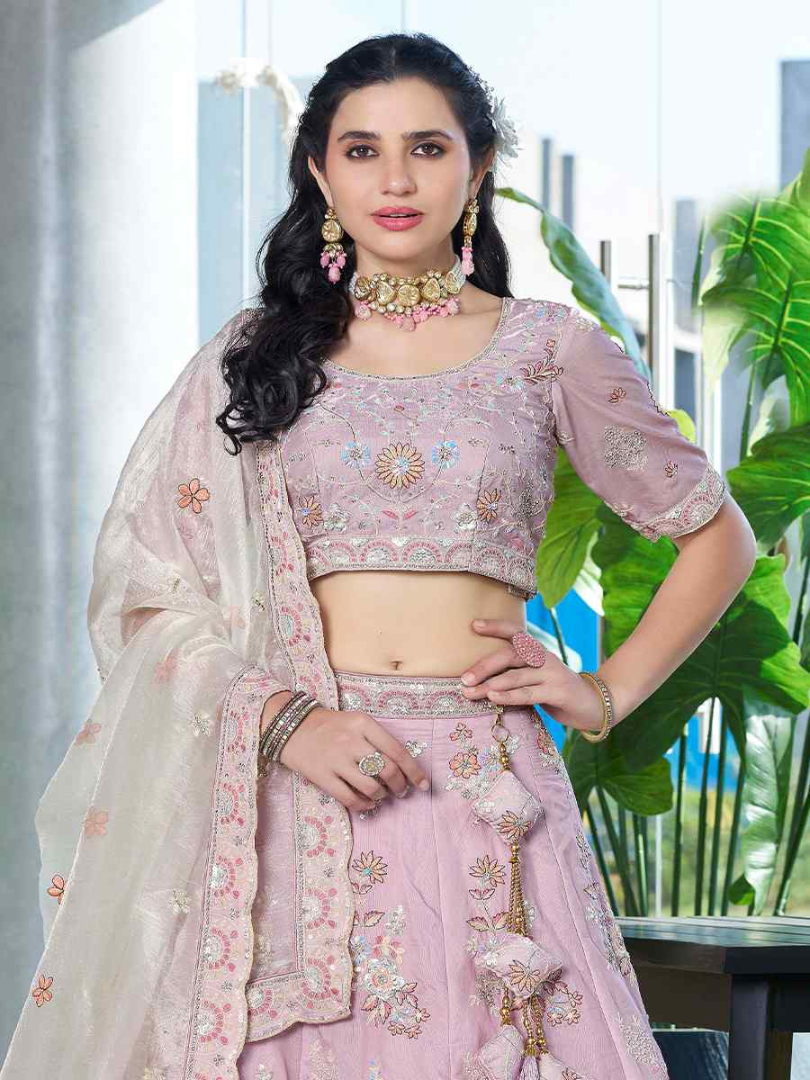 Pink Fendi Silk Embroidered Reception Wedding Lehenga Choli