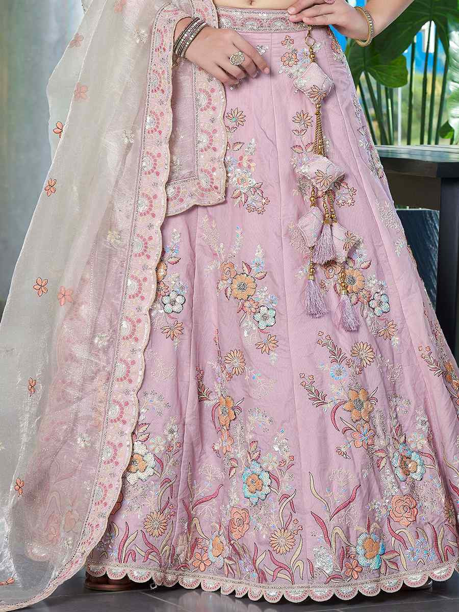 Pink Fendi Silk Embroidered Reception Wedding Lehenga Choli