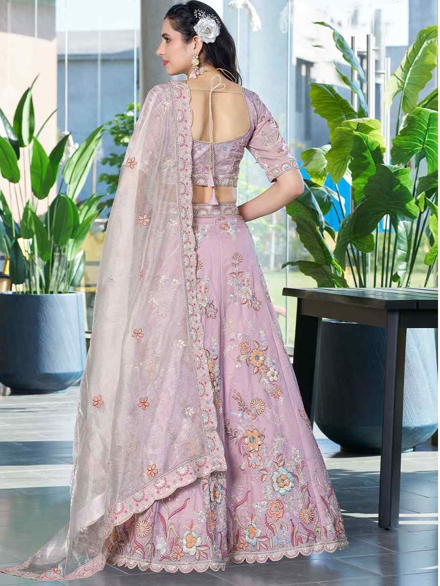 Pink Fendi Silk Embroidered Reception Wedding Lehenga Choli