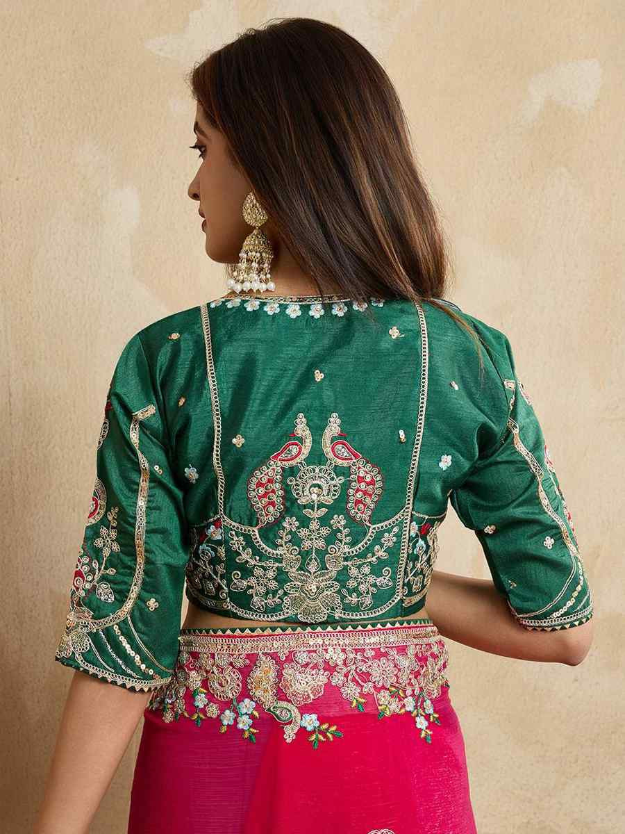 Pink Fendy Chiffon Silk Embroidered Festival Wedding Fancy Heavy Border Saree