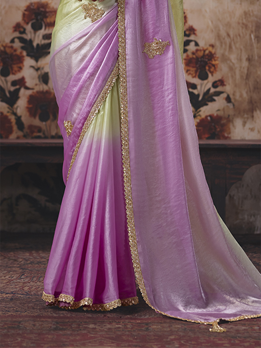 Pink Fendy Satin Embroidery Sequins Zari Wedding Reception Party Festival Casual Heavy Border Sarees