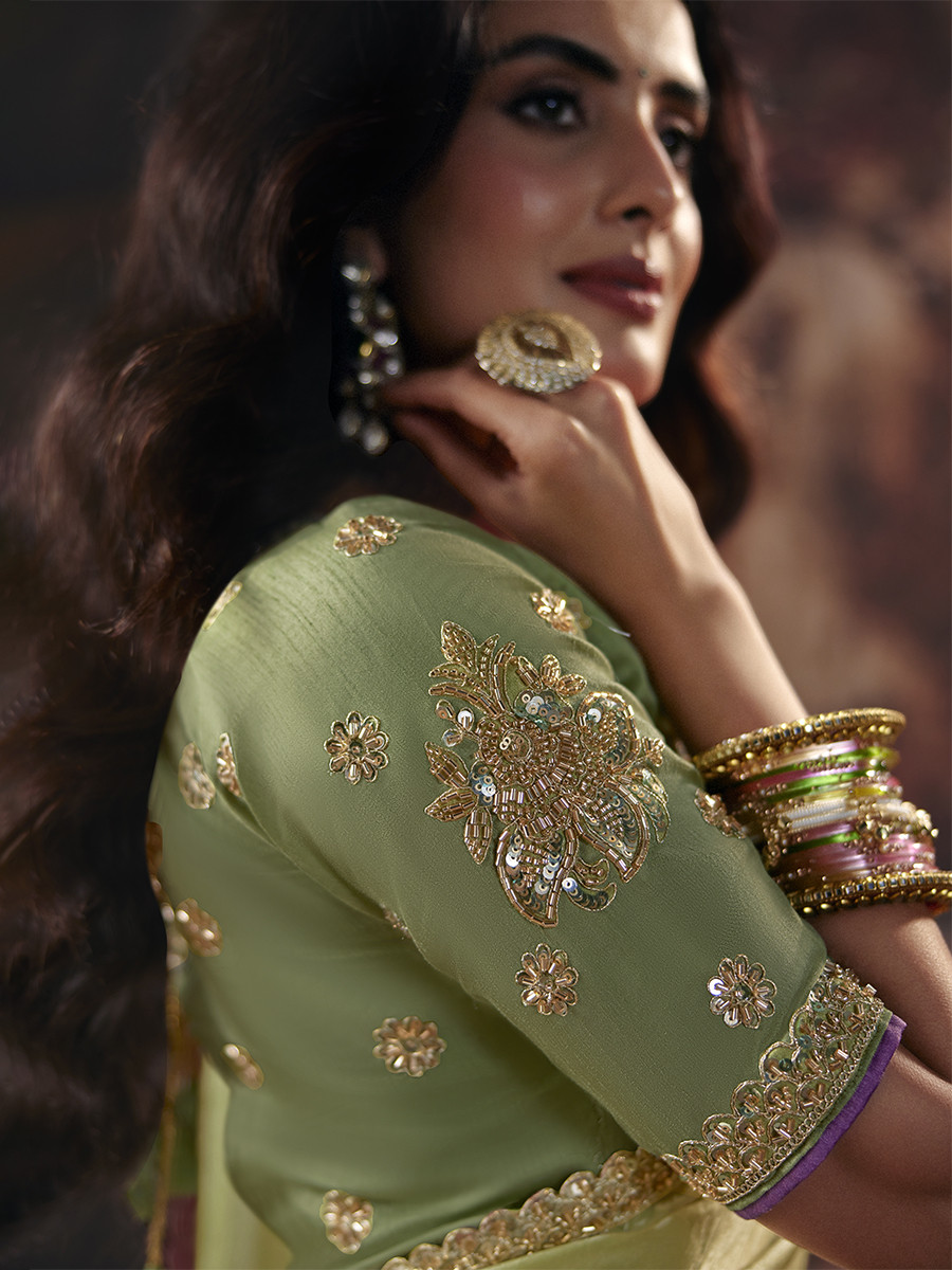 Pink Fendy Satin Embroidery Sequins Zari Wedding Reception Party Festival Casual Heavy Border Sarees