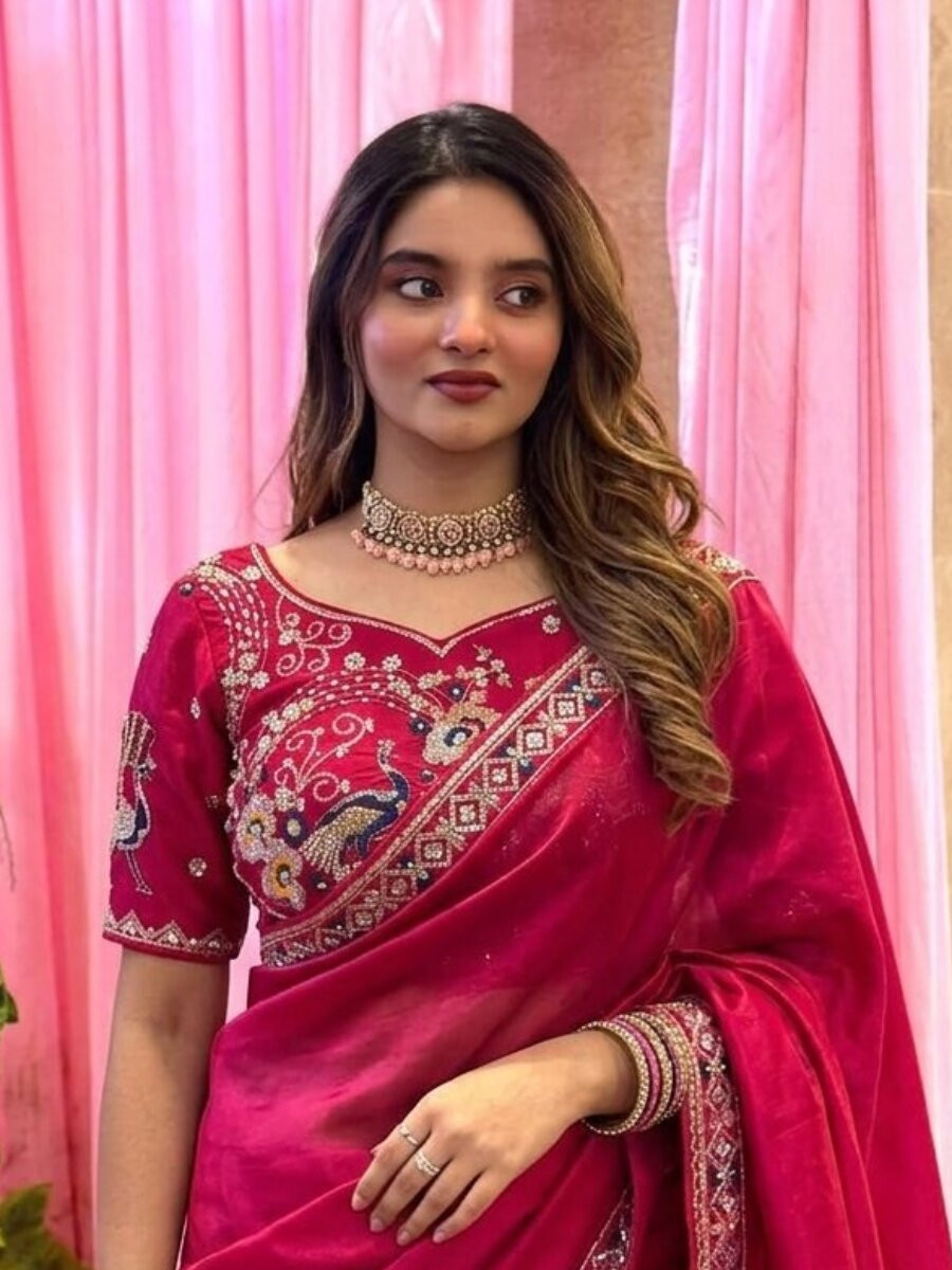 Pink Fendy Satin Silk Embroidery Sequins Beads Wedding Reception Party Festival Heavy Border Sarees