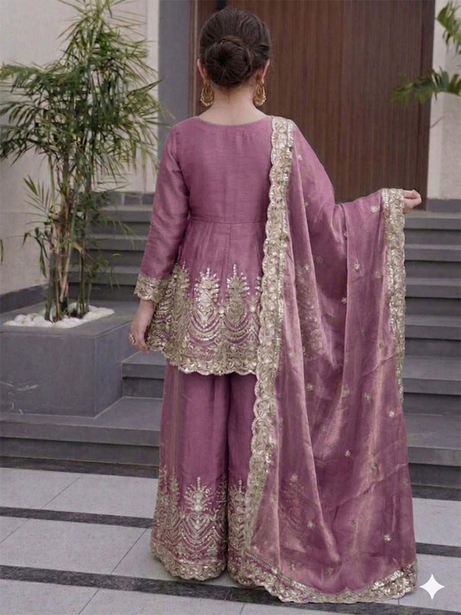 Pink Fendy Silk Embroidered Ethnic Casual Festival Party Wedding Salwars Girls Wear
