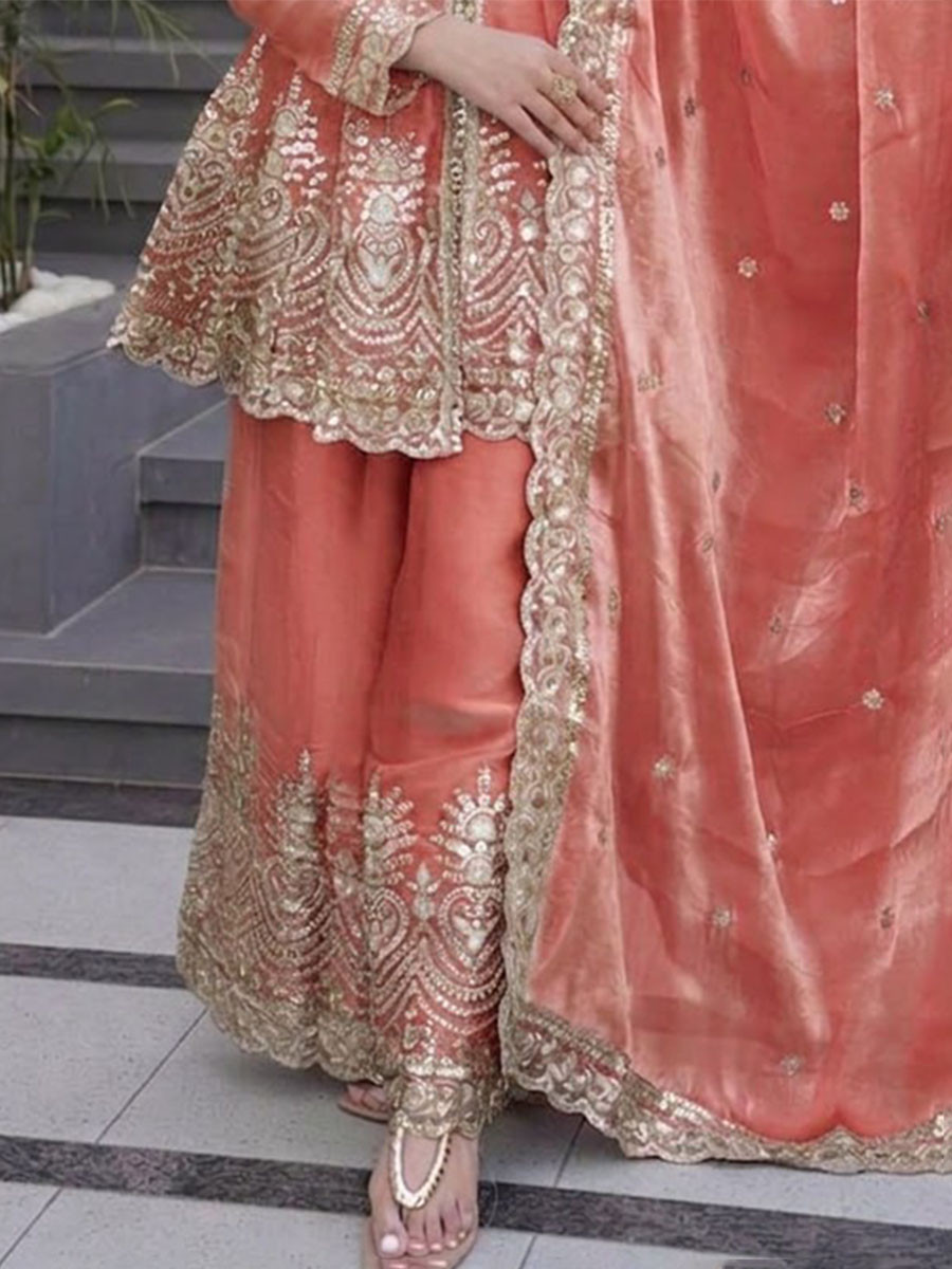 Pink Fendy Silk Embroidered Ethnic Casual Festival Party Wedding Salwars Girls Wear