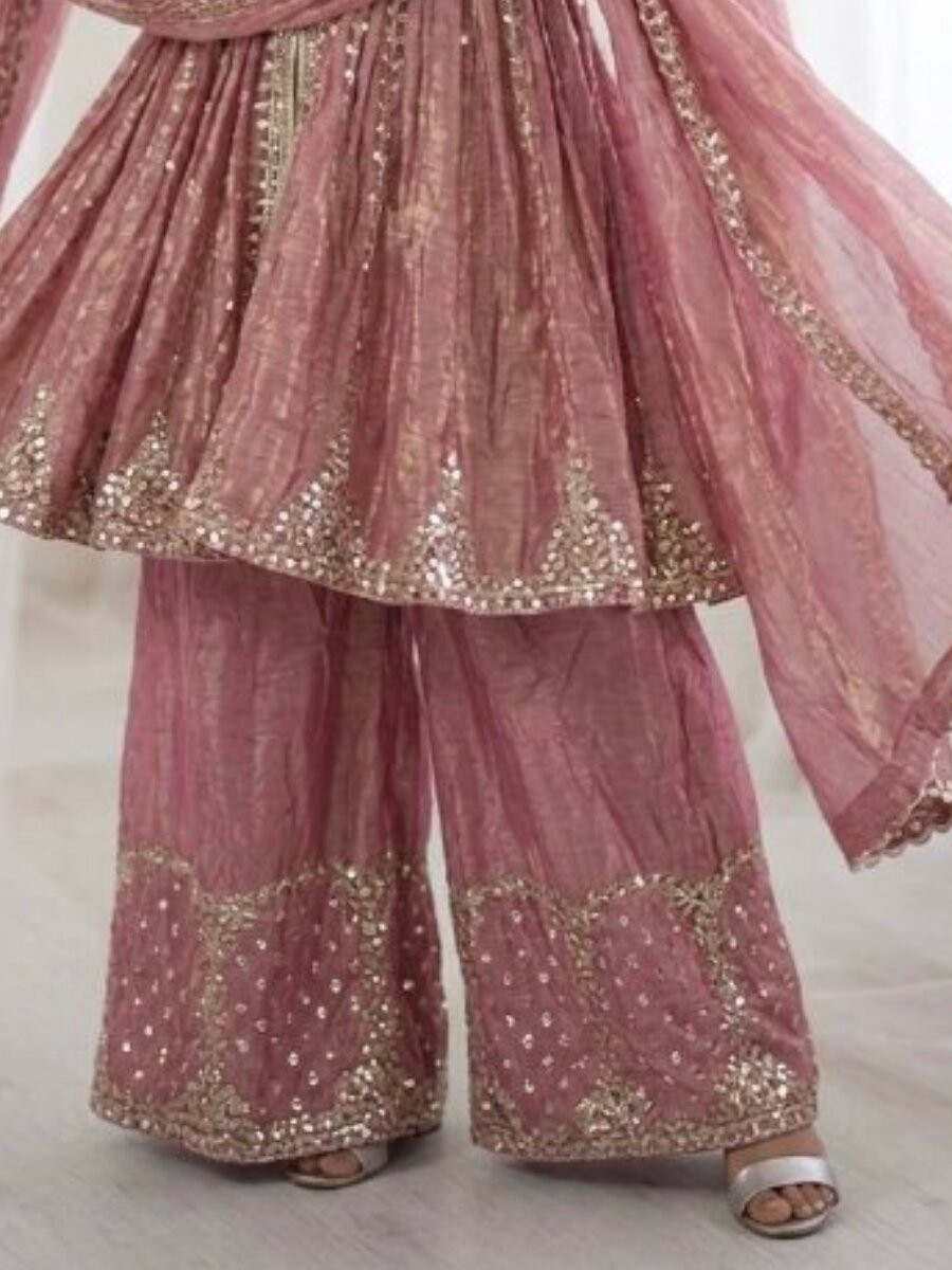 Pink Fendy Silk Embroidery Sequins Wedding Party Festival Casual Ready Palazzo Pant Salwar Kameez