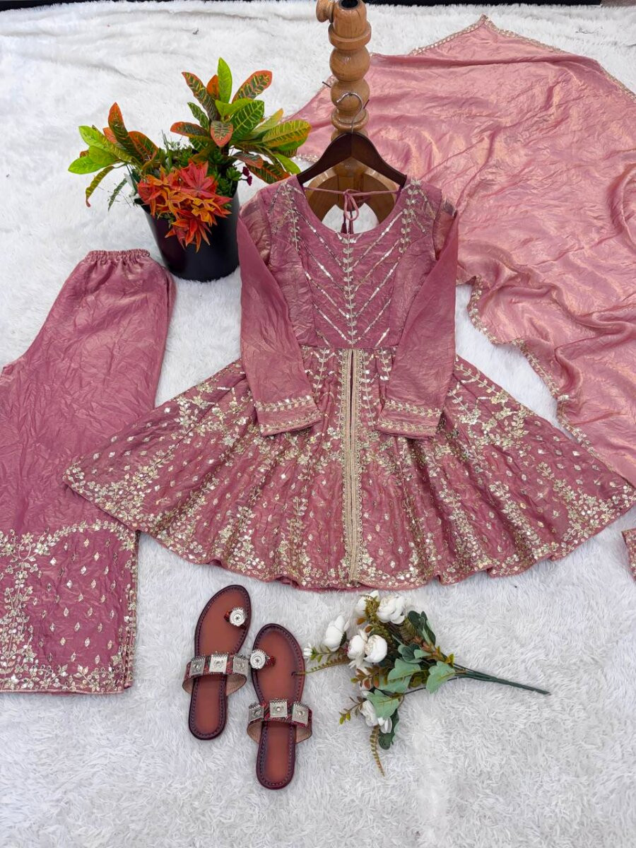 Pink Fendy Silk Embroidery Sequins Wedding Party Festival Casual Ready Palazzo Pant Salwar Kameez
