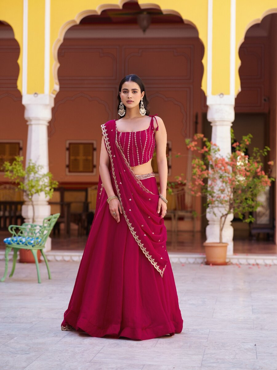 Pink Fendy Silk Embroidery Sequins Wedding Reception Party Festival Circular Lehenga Choli