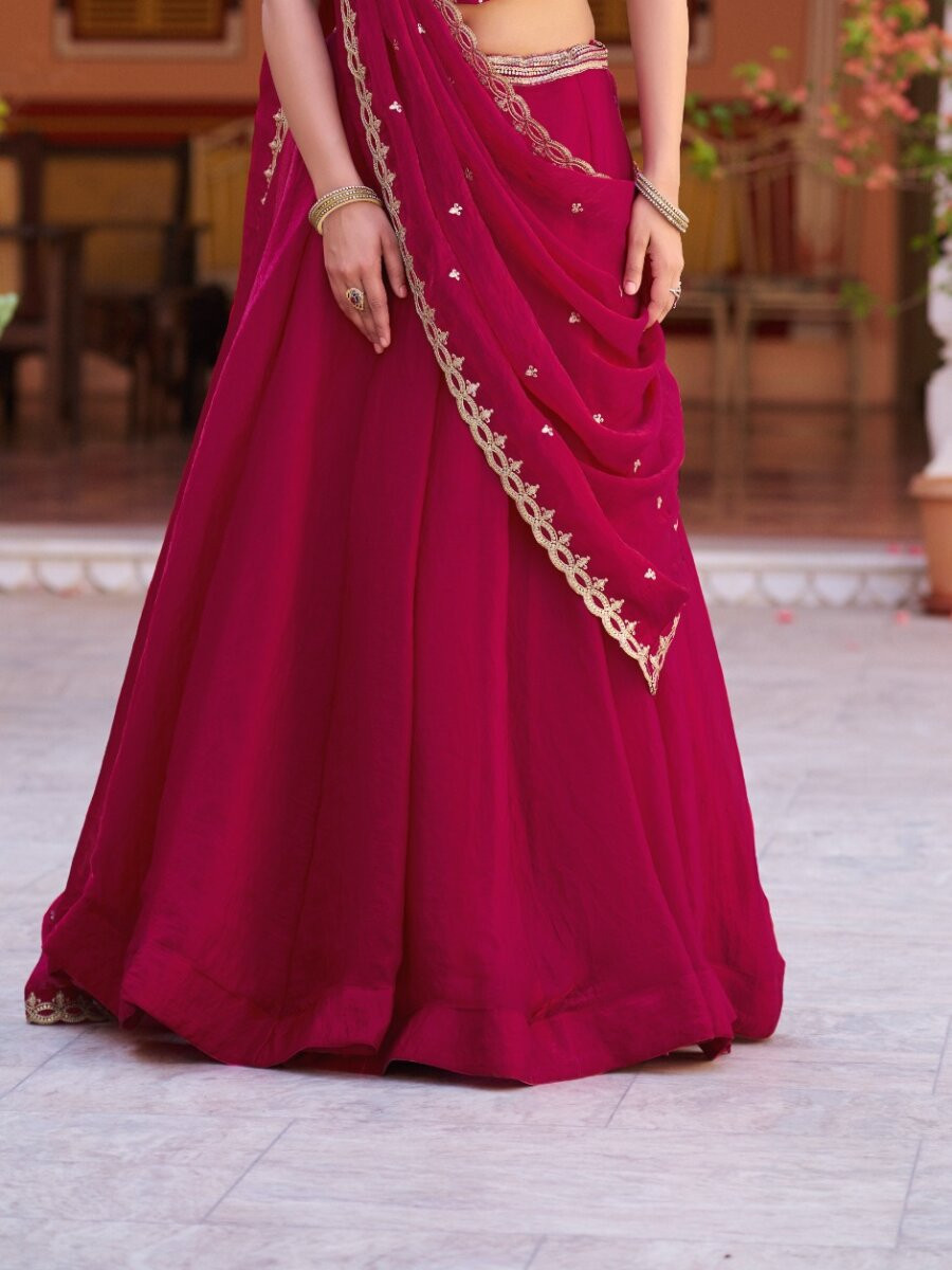 Pink Fendy Silk Embroidery Sequins Wedding Reception Party Festival Circular Lehenga Choli