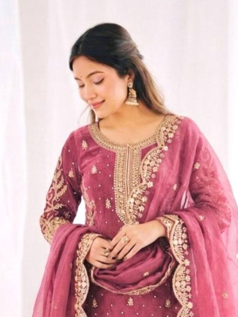 Pink Fendy Silk Embroidery Sequins Zari Wedding Party Festival Casual Ready Palazzo Pant Salwar Kameez