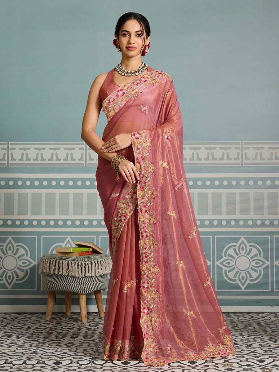 Pink Fendy Soft Net Embroidery Bridal Reception Festival Wedding Fancy Heavy Border Saree