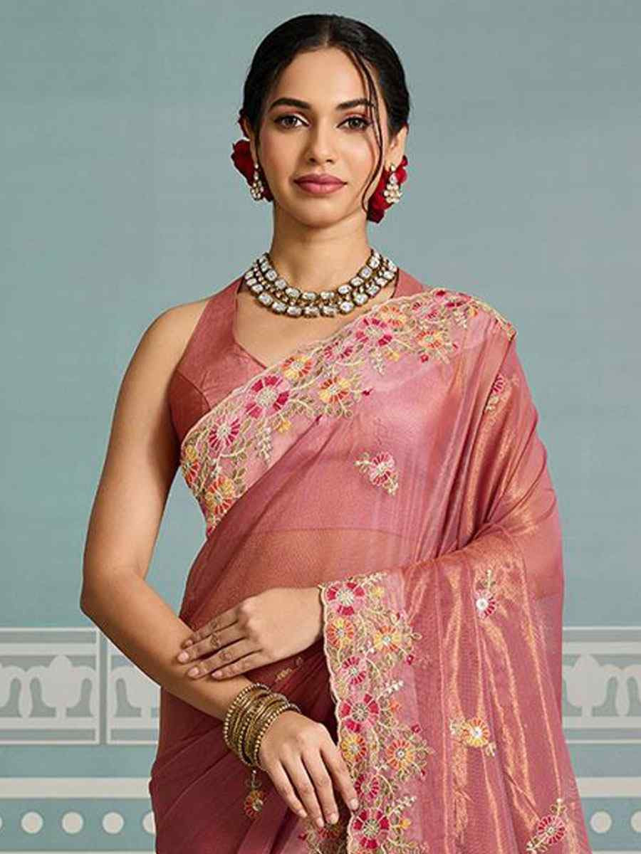 Pink Fendy Soft Net Embroidery Bridal Reception Festival Wedding Fancy Heavy Border Saree