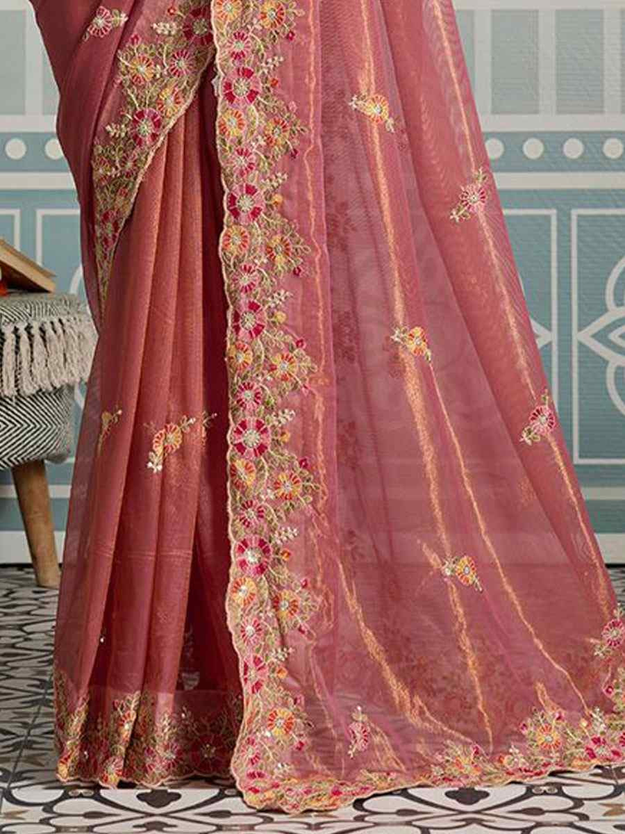 Pink Fendy Soft Net Embroidery Bridal Reception Festival Wedding Fancy Heavy Border Saree