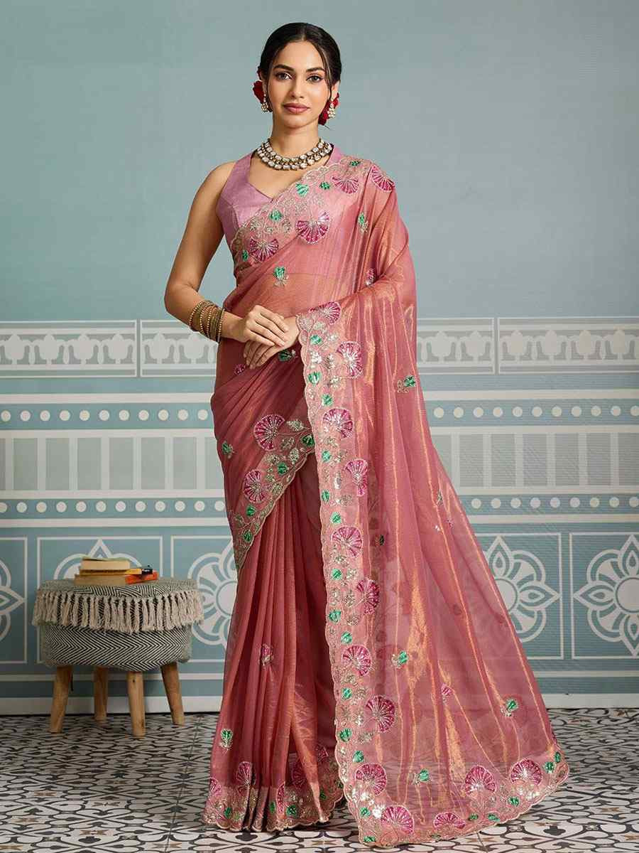Pink Fendy Soft Net Embroidery Bridal Reception Festival Wedding Fancy Heavy Border Saree