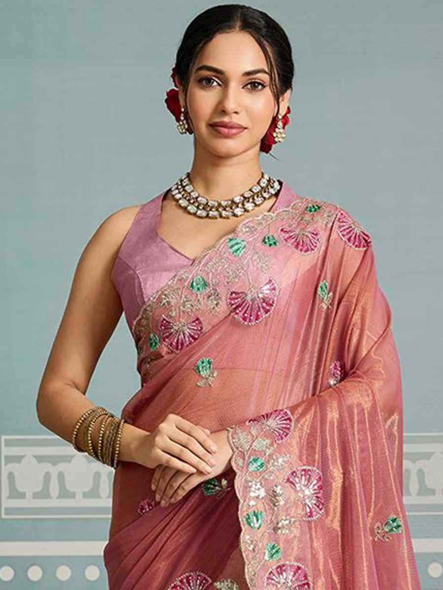 Pink Fendy Soft Net Embroidery Bridal Reception Festival Wedding Fancy Heavy Border Saree