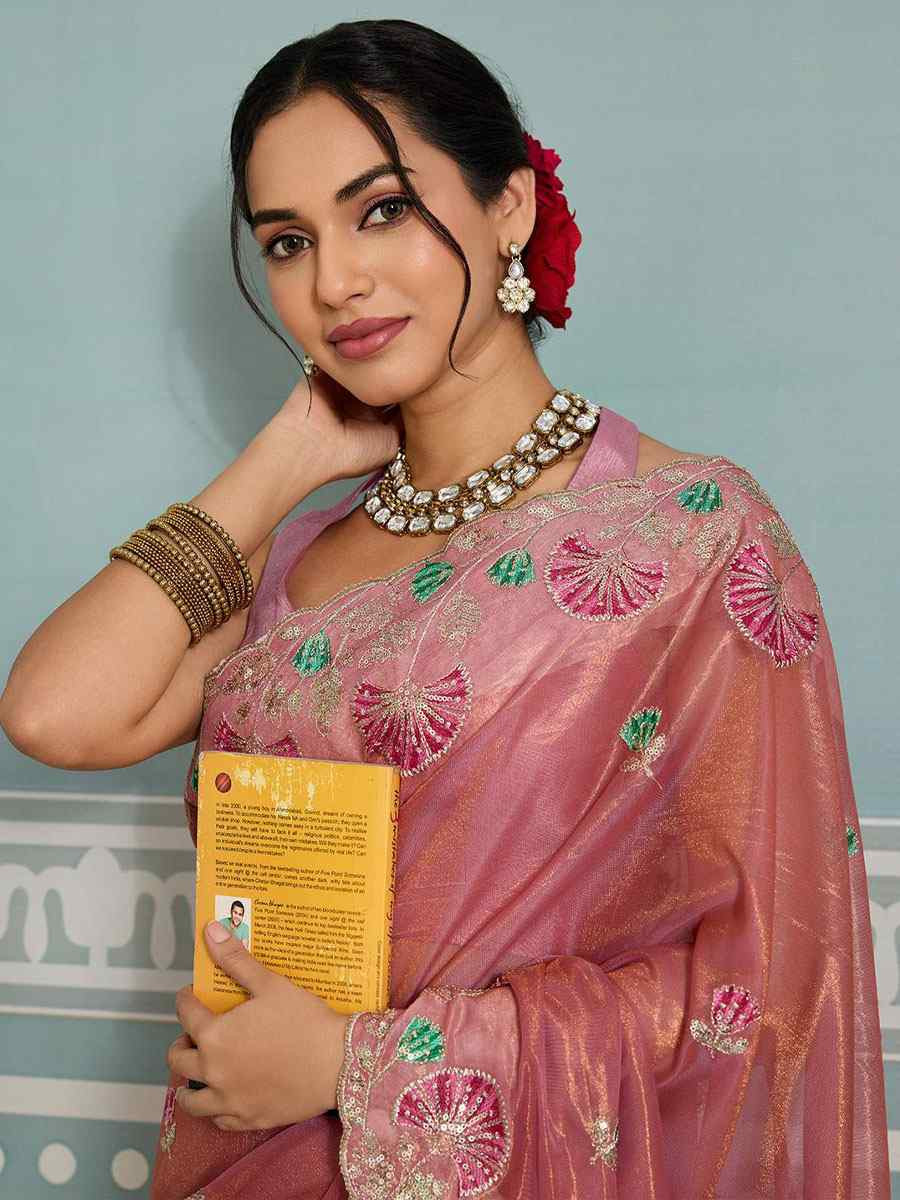 Pink Fendy Soft Net Embroidery Bridal Reception Festival Wedding Fancy Heavy Border Saree