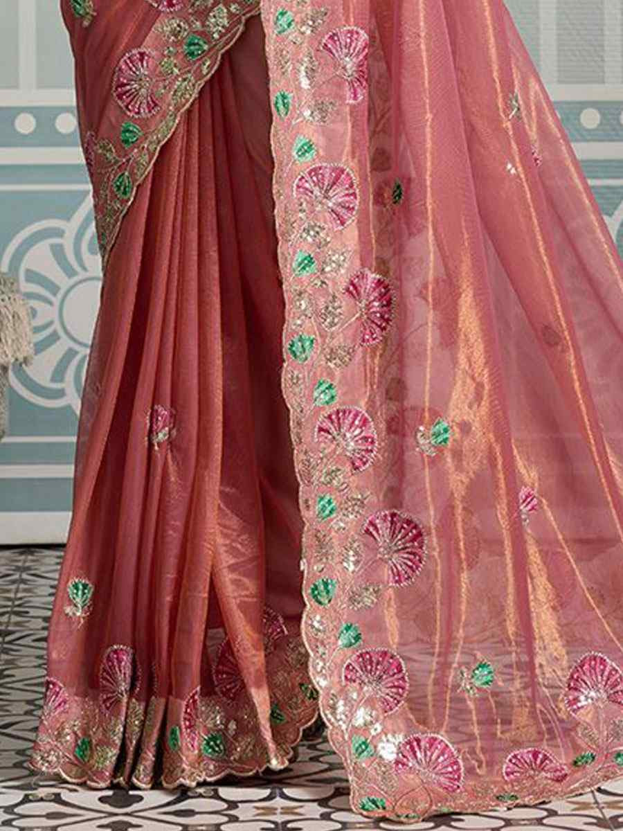 Pink Fendy Soft Net Embroidery Bridal Reception Festival Wedding Fancy Heavy Border Saree