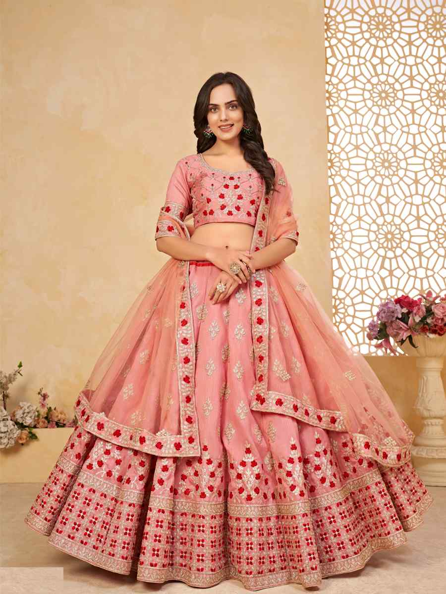Pink Fine Art Silk Sequins Festival Circular Lehenga Choli