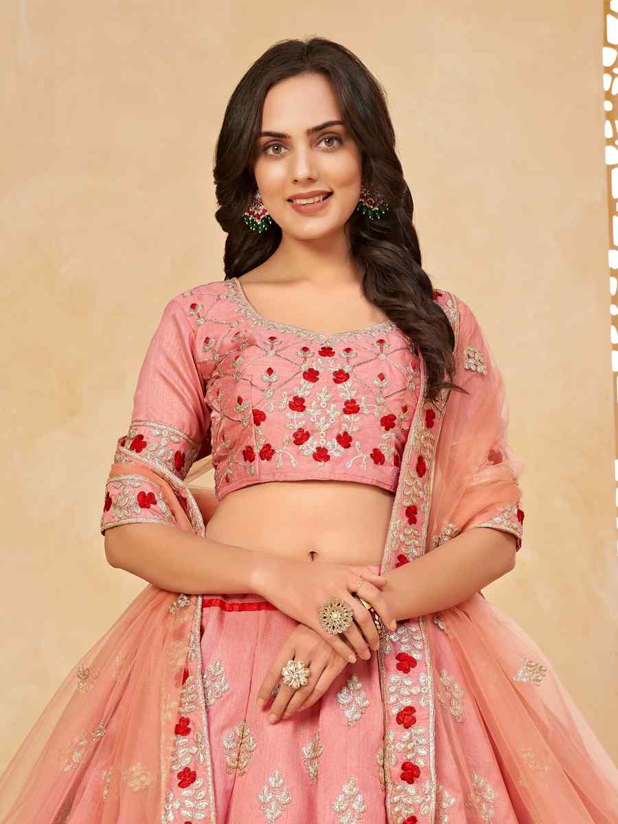 Pink Fine Art Silk Sequins Festival Circular Lehenga Choli