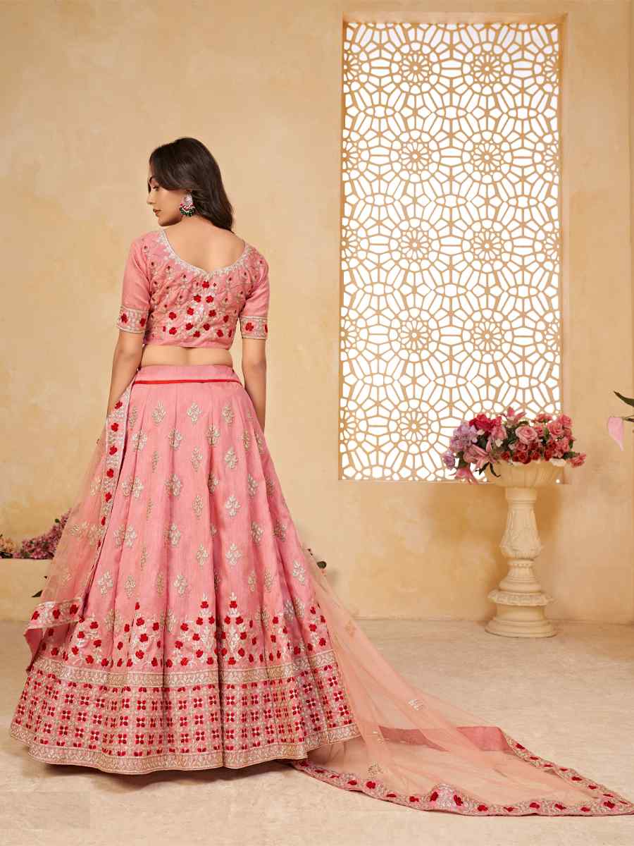 Pink Fine Art Silk Sequins Festival Circular Lehenga Choli