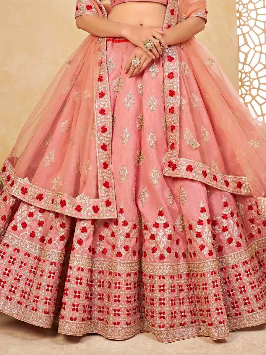 Pink Fine Art Silk Sequins Festival Circular Lehenga Choli