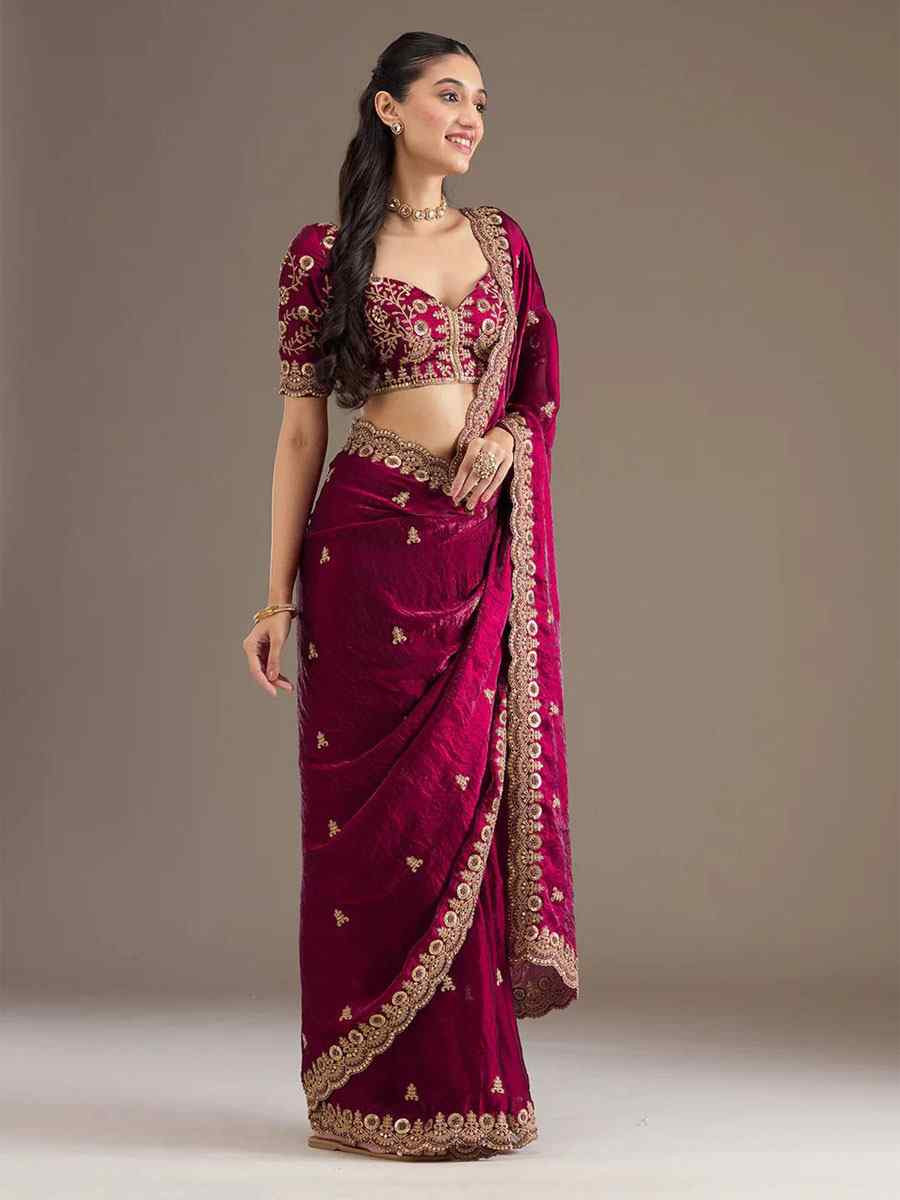 Pink Frendy Satin Silk Embroidery Bridal Reception Festival Wedding Fancy Heavy Border Saree