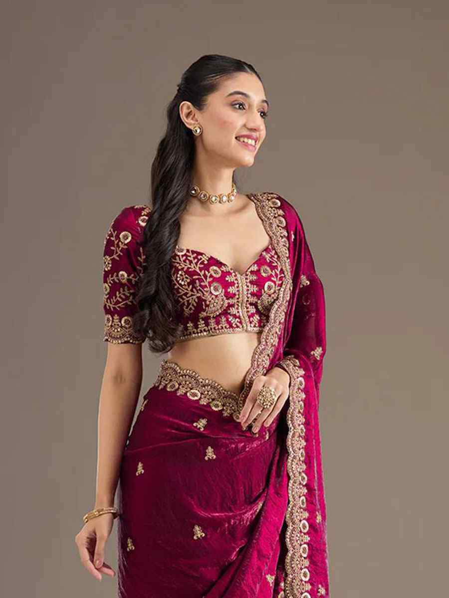 Pink Frendy Satin Silk Embroidery Bridal Reception Festival Wedding Fancy Heavy Border Saree