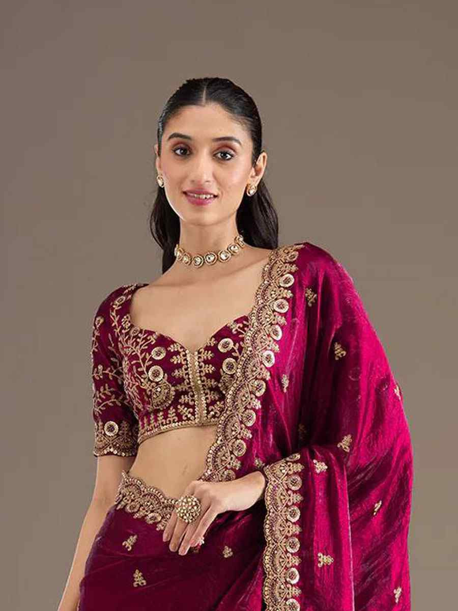 Pink Frendy Satin Silk Embroidery Bridal Reception Festival Wedding Fancy Heavy Border Saree