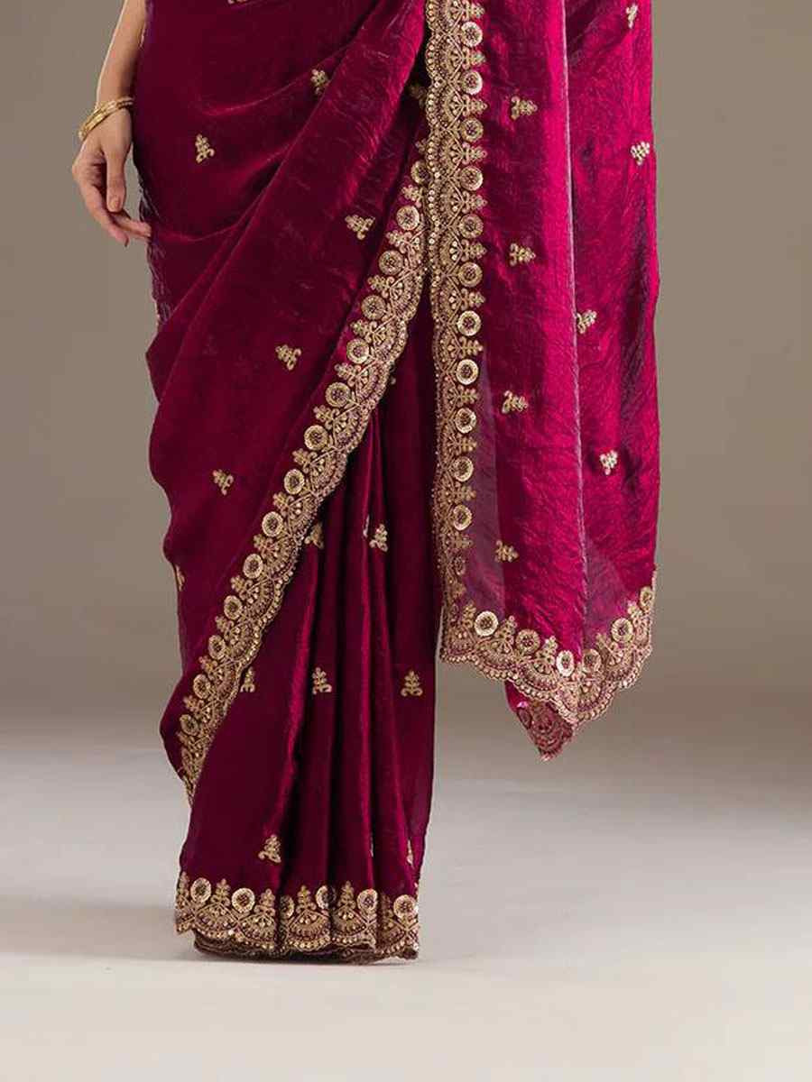 Pink Frendy Satin Silk Embroidery Bridal Reception Festival Wedding Fancy Heavy Border Saree