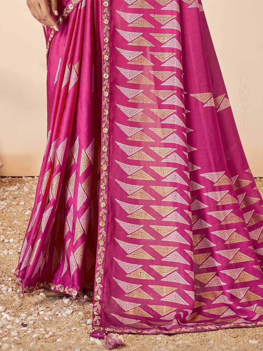 Pink Gajji Silk Embroidery Wedding Reception Heavy Border Saree