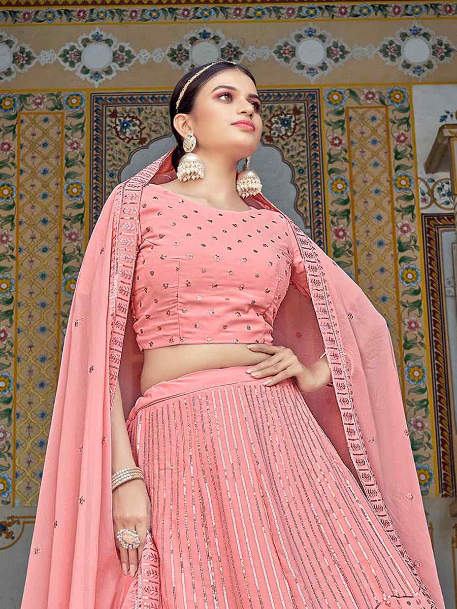 Pink Georegtte Embroidered Festival Party Wear Circular Lehenga Choli