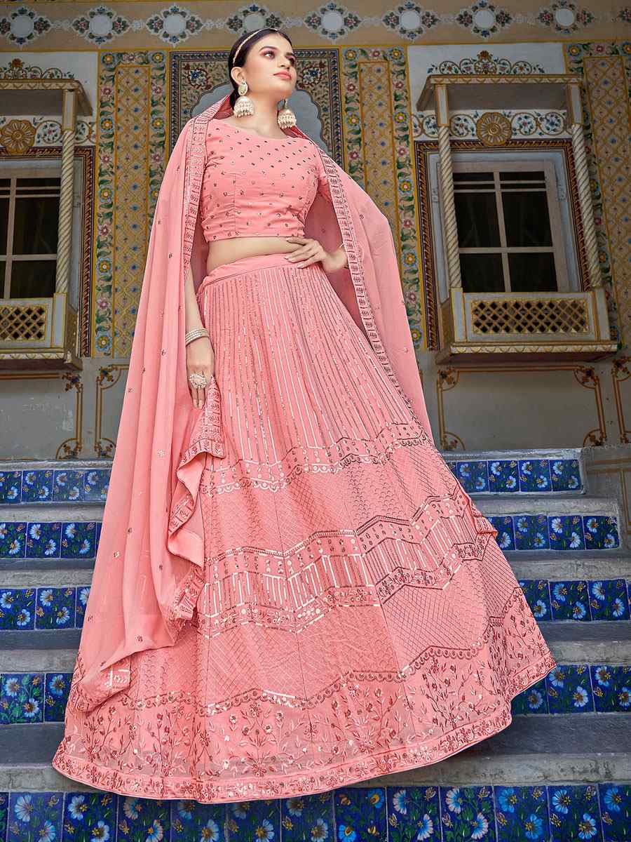Pink Georegtte Embroidered Festival Party Wear Circular Lehenga Choli