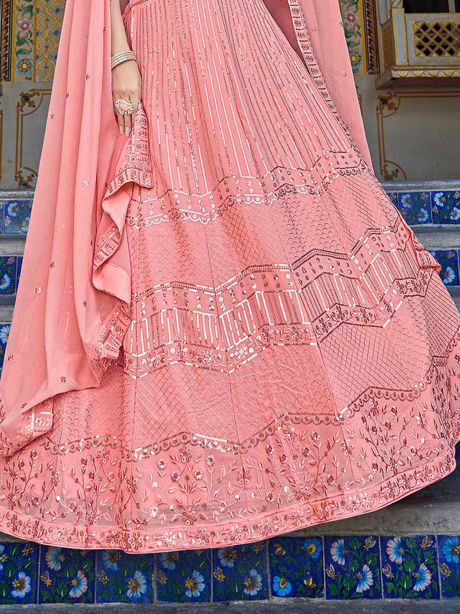 Pink Georegtte Embroidered Festival Party Wear Circular Lehenga Choli