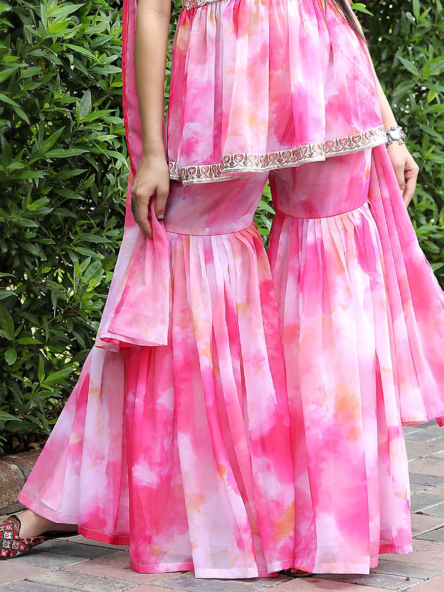 Pink Georgette Embroiderd Festival Casual Ready Sharara Pant Salwar Kameez