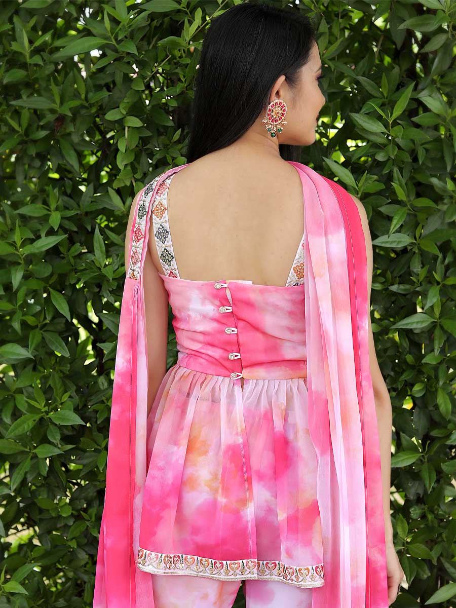Pink Georgette Embroiderd Festival Casual Ready Sharara Pant Salwar Kameez