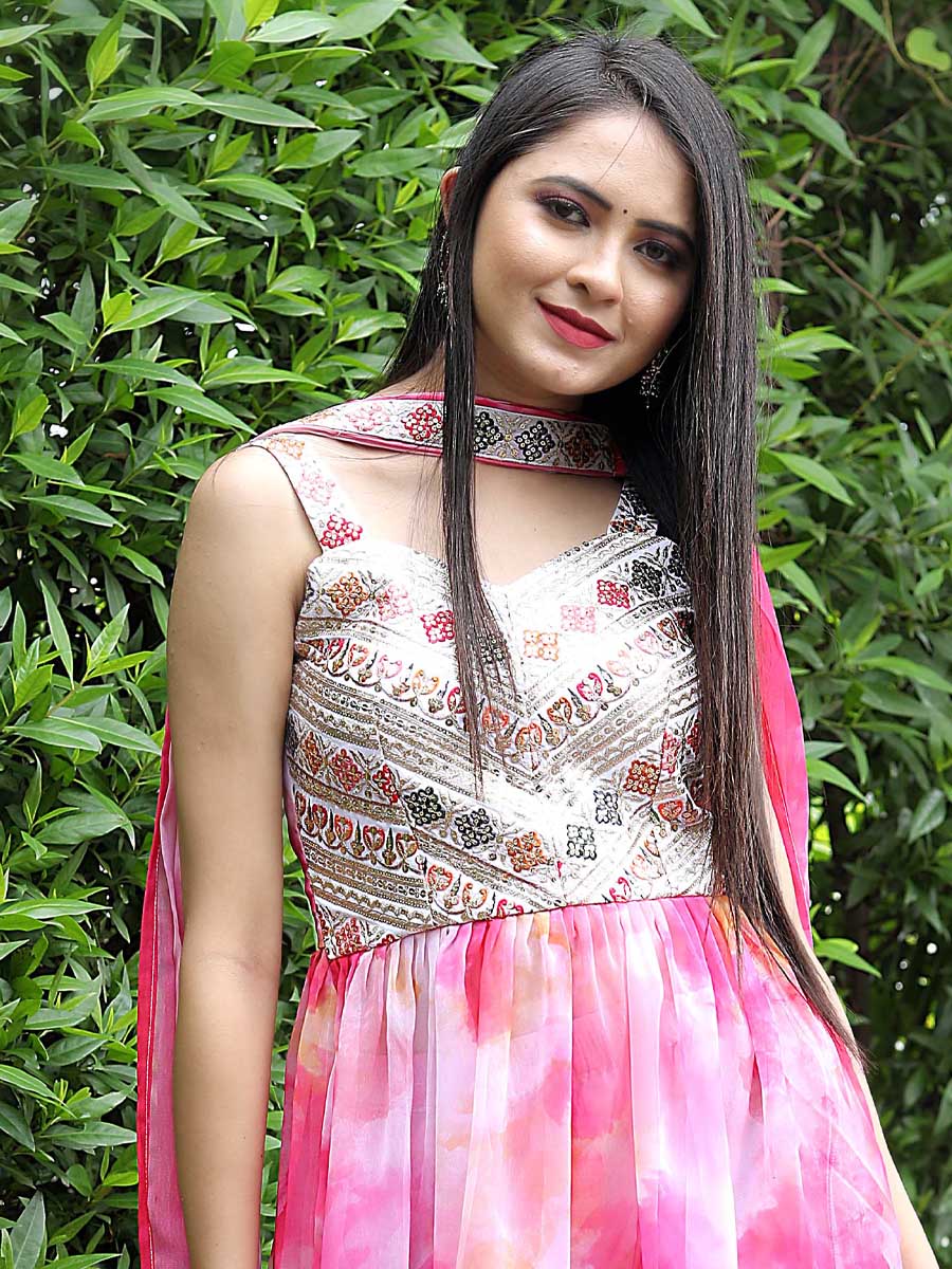 Pink Georgette Embroiderd Festival Casual Ready Sharara Pant Salwar Kameez